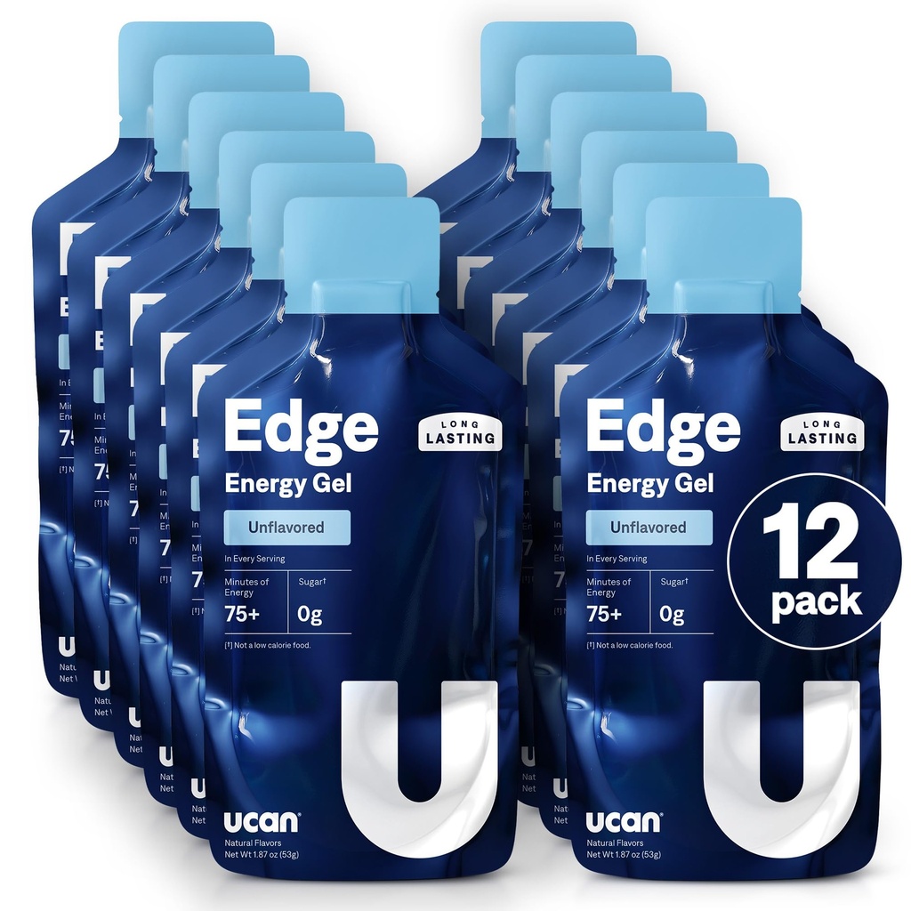 UCAN Edge Energy Gel Shots, Unflavored (12, 2 Ounce Packets) per Running, Allenamento, Allenamento, Fitness, Ciclismo, Crossfit | Sugar-Free, Vegan, & Keto Friendly Energy