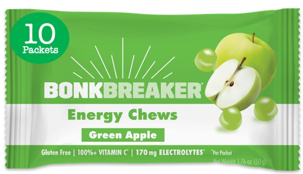 Cuscinetti per l'energia di Bonk Breaker, senza latticini, senza glutine ingredienti per fornire energia rapida e messa a fuoco, 1 scatola di 10 pacchetti, mela verde