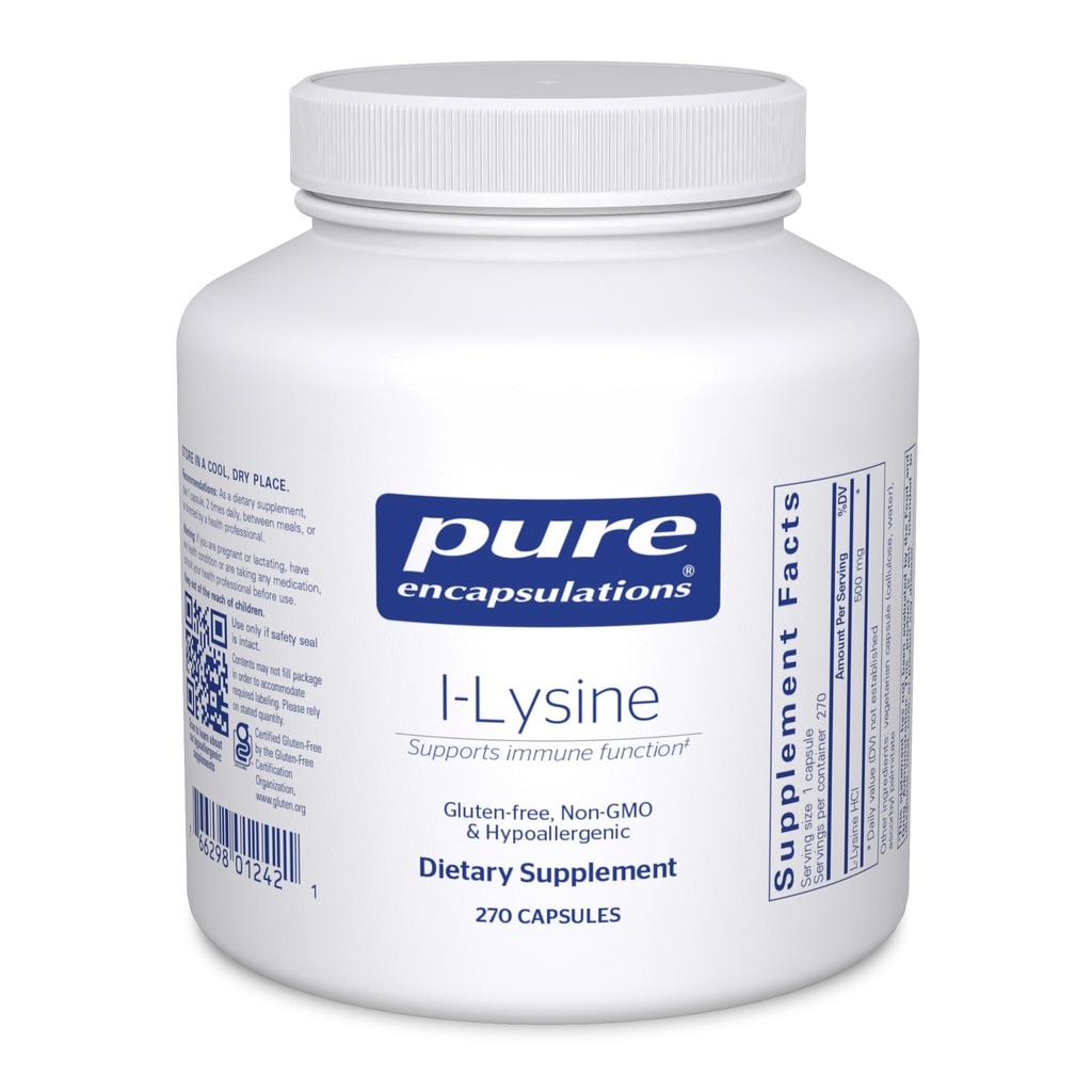 Pure Encapsulations L-Lysine - Integratore Aminoacidi Essenziale per Supporto Immune & Gum, Lip Health* - con L-Lysine HCl - 270 capsule