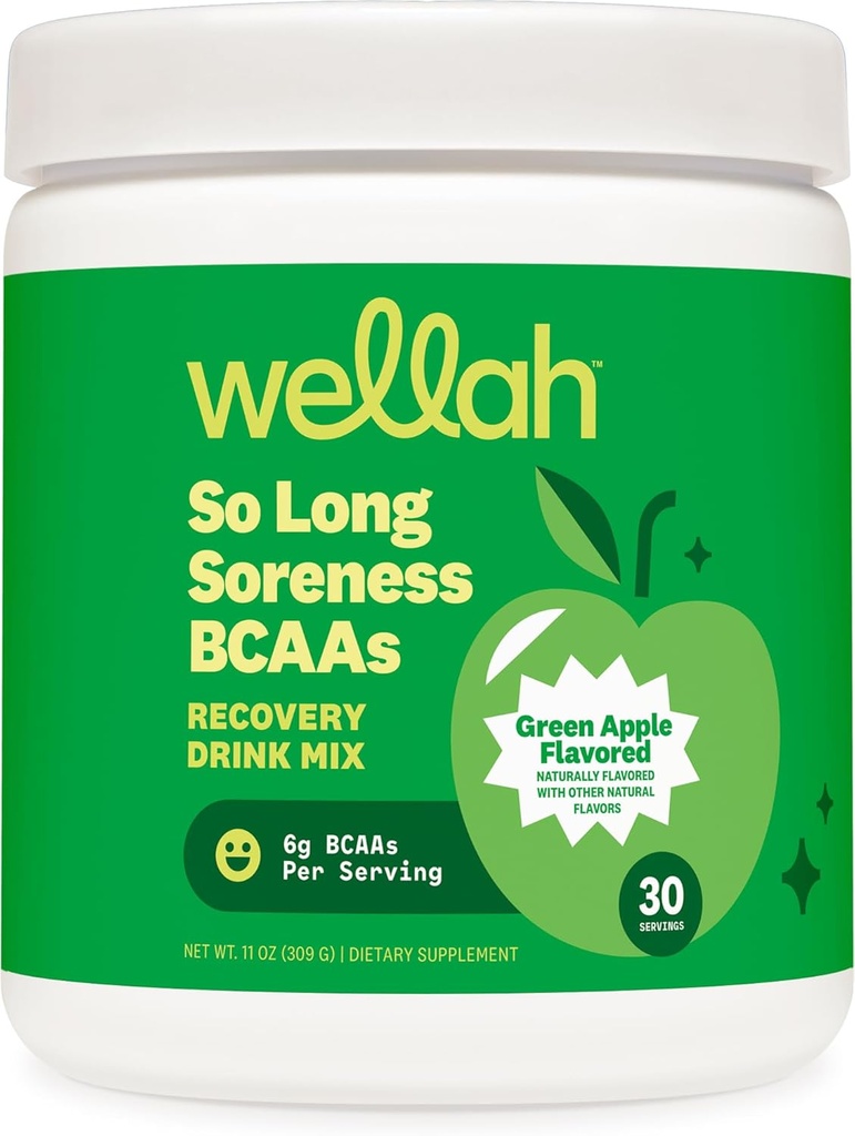 Wellah Soreness lunga polvere BCAA (Green mela aromatizzata) 30 Serve - con Complesso di idratazione
