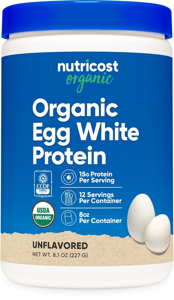 Nutricost Organic Egg White Protein Powder 8oz (Unflavored) - 15 Grammi Protein Per Serving, GMO-Free, Gluten Free
