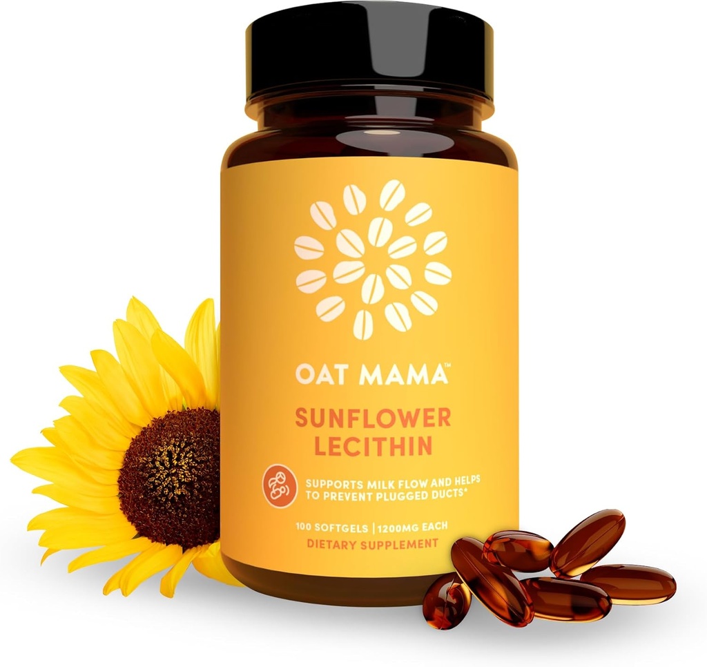 OAT MAMA Sunflower Lecithin Lactation Capsule | Essentials per l'allattamento al seno per il flusso di latte & Clogged Duct Relief | supporto post-partum Lactation per aumentare la produzione di latte materno | 30 Conte