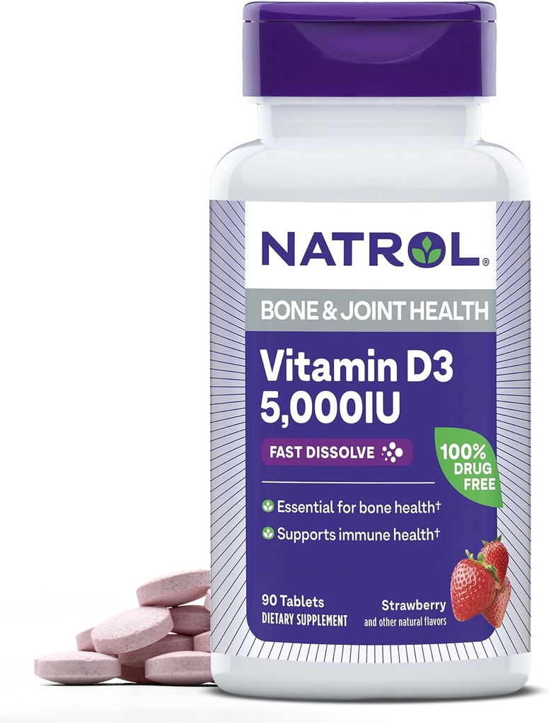 Vitamina D3 5.000 UI, Supplemento dietetico per la salute di ossa e congiunta, Integratore di supporto di ossa, 90 compresse, 90 giorni di alimentazione