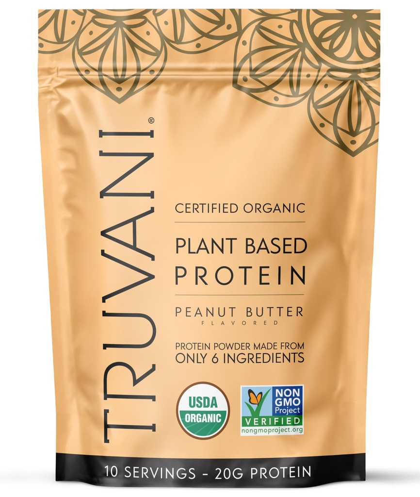 Truvani Vegan Pea Protein Powder | Peanut Butter | 20g Organic Plant Based Protein | 10 Serve | Keto | Gluten & Dairy Free | Low Carb | No Aggiunto Sugar