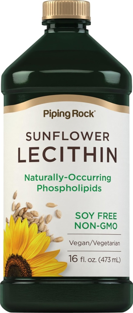 Piping Rock Sunflower Lecithin Liquid Supplement | 16 oz olio | Naturally-Occurring Phospholipids | Vegan, Soy Free, Non OGM, Soy Free, Gluten Free