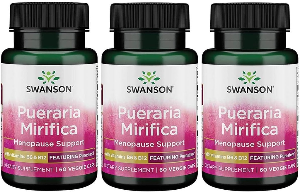 Swanson Pueraria Mirifica con B6 '&' B12 - Con la Partecipazione di Puresterol 60 Veg Caps 3 Pack