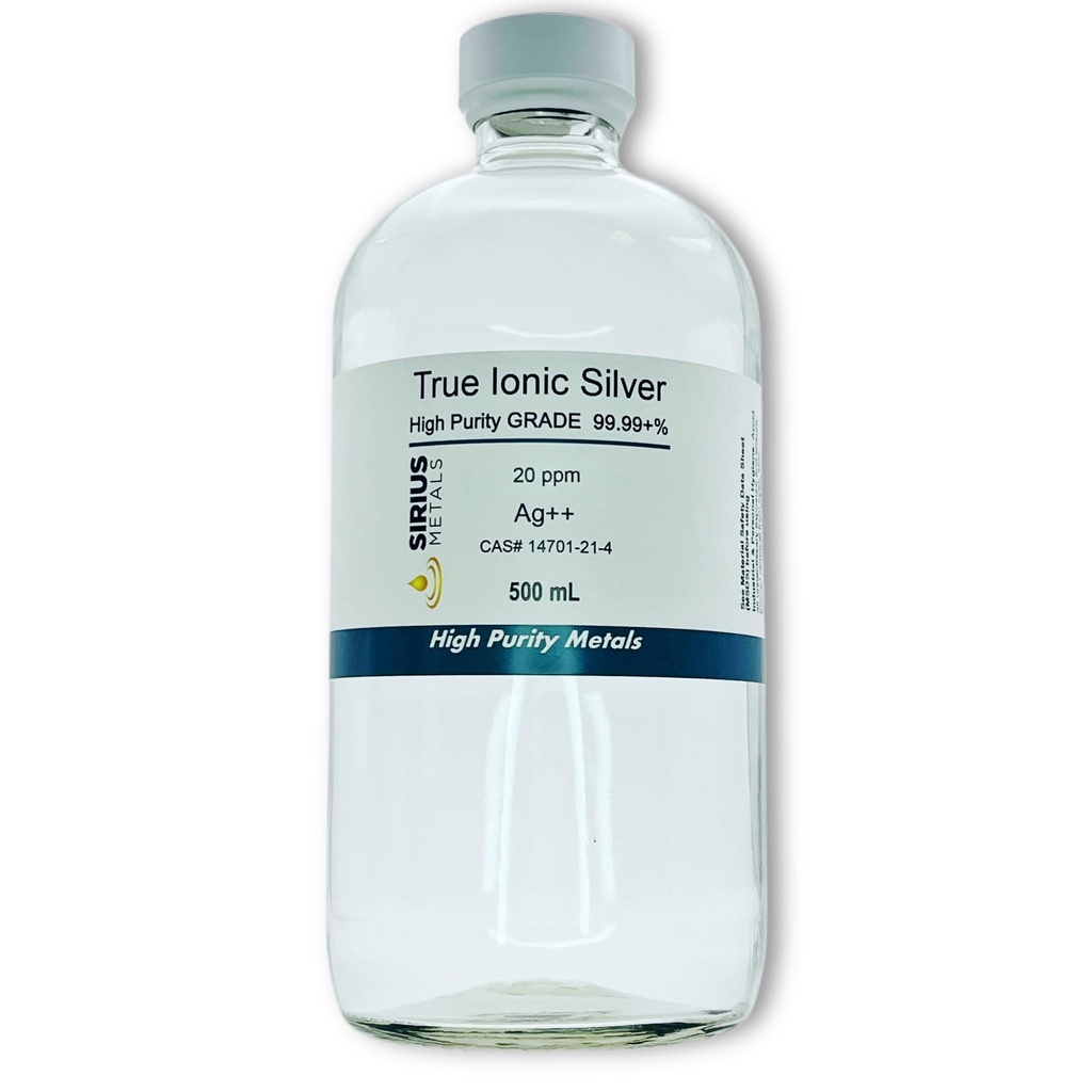 True Free Ionic Silver - 20 ppm: 500mL in bottiglia di vetro trasparente