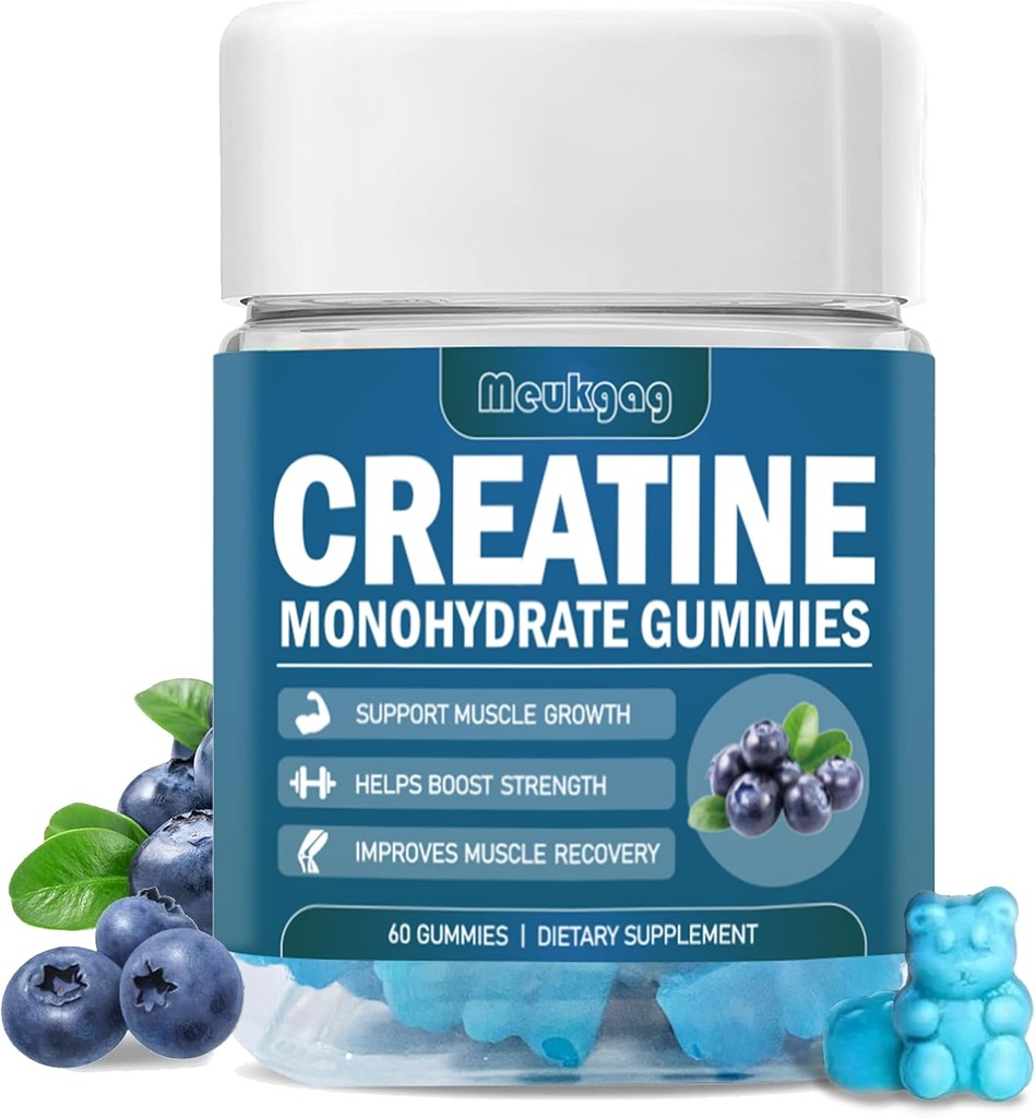 Creatina Monoidrato Gummies per uomini e donne, Masticabili Creatina Monoidrato per la resistenza muscolare, Muscle Builder, Energy Boost, Pre-Workout Gummies(60 Conte) - Blueberry Flavor