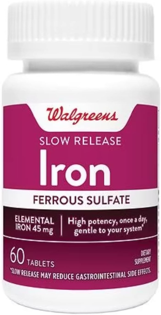 Ferro da stiro lento rilascio ad alta potenza Ferroso solfato 45mg, compresse, 60 ea