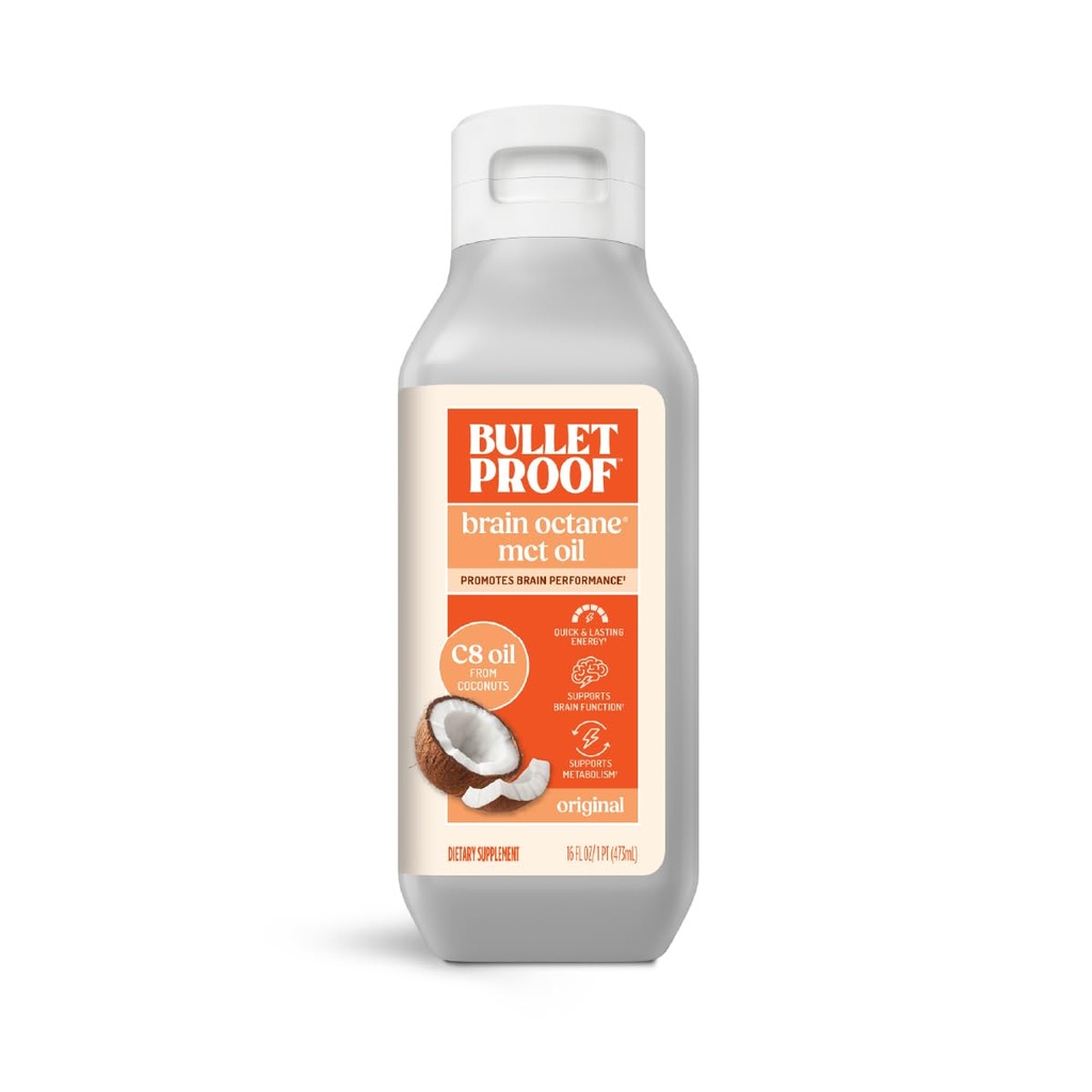 Olio MCT Octane C8 a prova di proiettile, 16 once, supplemento di Keto Premium per l'energia sostenibile, il cervello e il corpo combustibile, non aromatizzato, Aggiungere al caffè e Smoothies, Packaging May Vary