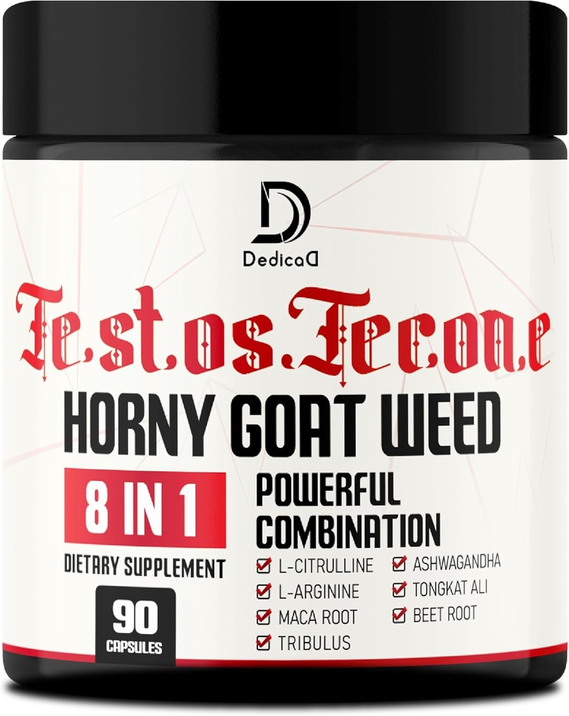 90 Capsule - 8in1 Arrapato Goat Weed per gli uomini, Tribulus Terrestris, L-Arginina, Maca Root, Tongkat Ali, Radice della barbabietola - Energy Workout Muscle Strength Support