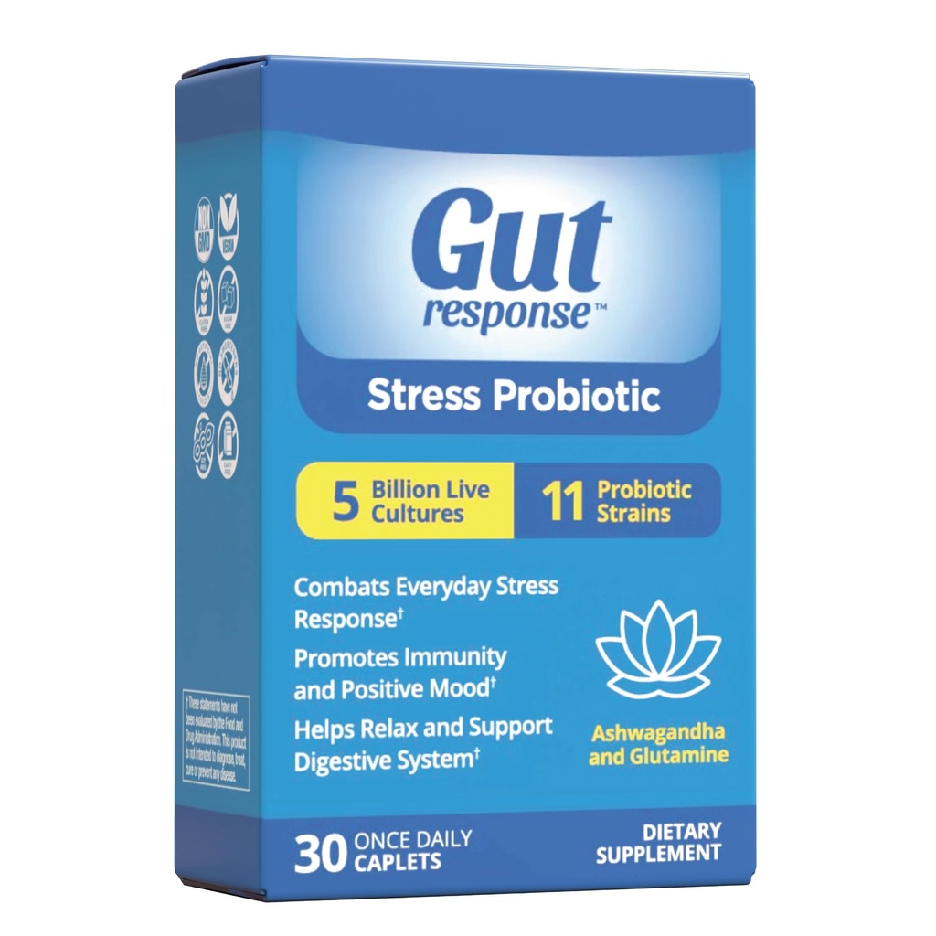 Lo stress probiotico per gli uomini e le donne, rallenta l'invecchiamento digestivo, aumenta il sistema immunitario, promuove la calma, Ashwagandha, L-Glutamina, Non-GMO, Gluten Free & Vegan, 5 miliardi di CFU, 30 Caplets