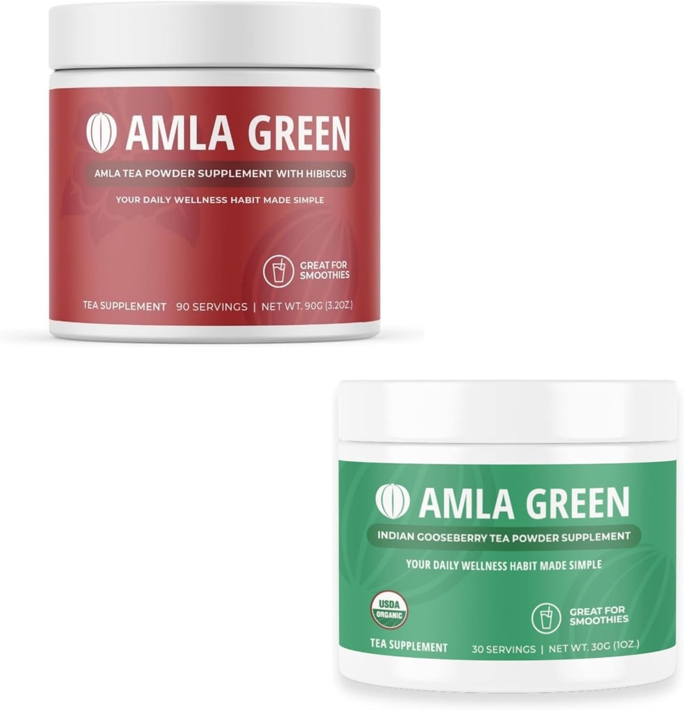 Amla Powder & Green Tea Superfood Supplemento, Antiossidante Supporto, Realizzato con Hibiscus (90 Serve) & Ovoni indiani (30 Serve), Organico, Vegan