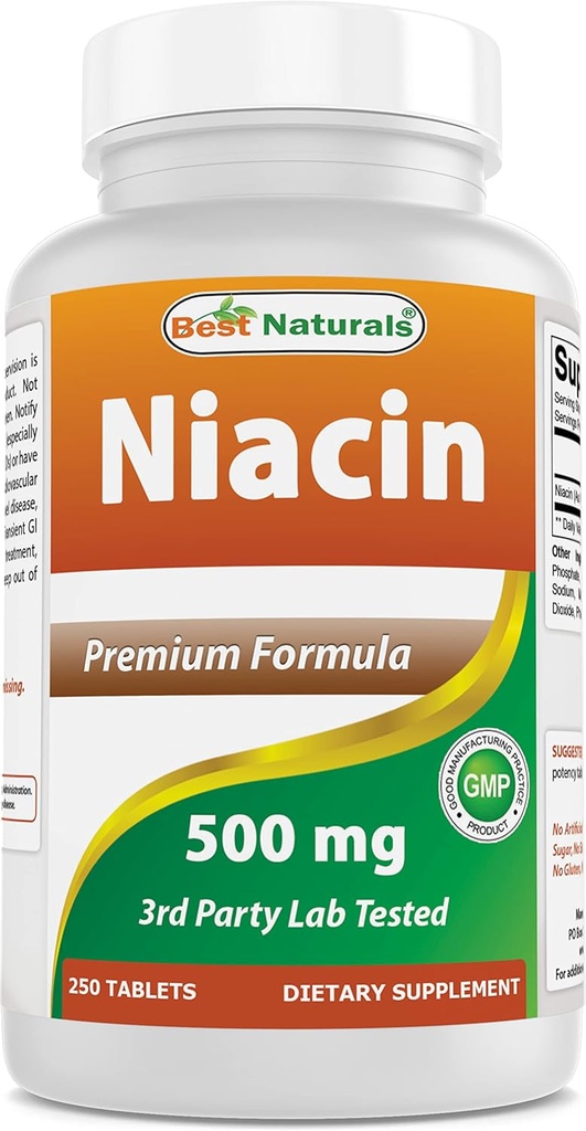 Migliore naturali Niacin 500mg 250 compresse con Flushing - Chiamata anche vitamina B3 (250 conteggio)