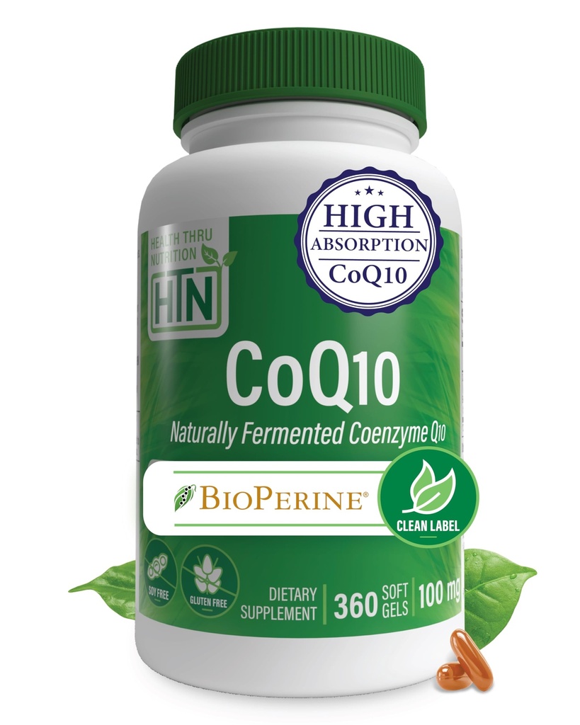 Nutrizione della salute CoQ-10 100mg con BioPerine 360 Softgels | Alto assorbimento naturalmente Fermentato USP Grade Coenzyme Q10 Supplemento | 3rd Party Testato | Salute del cuore e supporto energetico