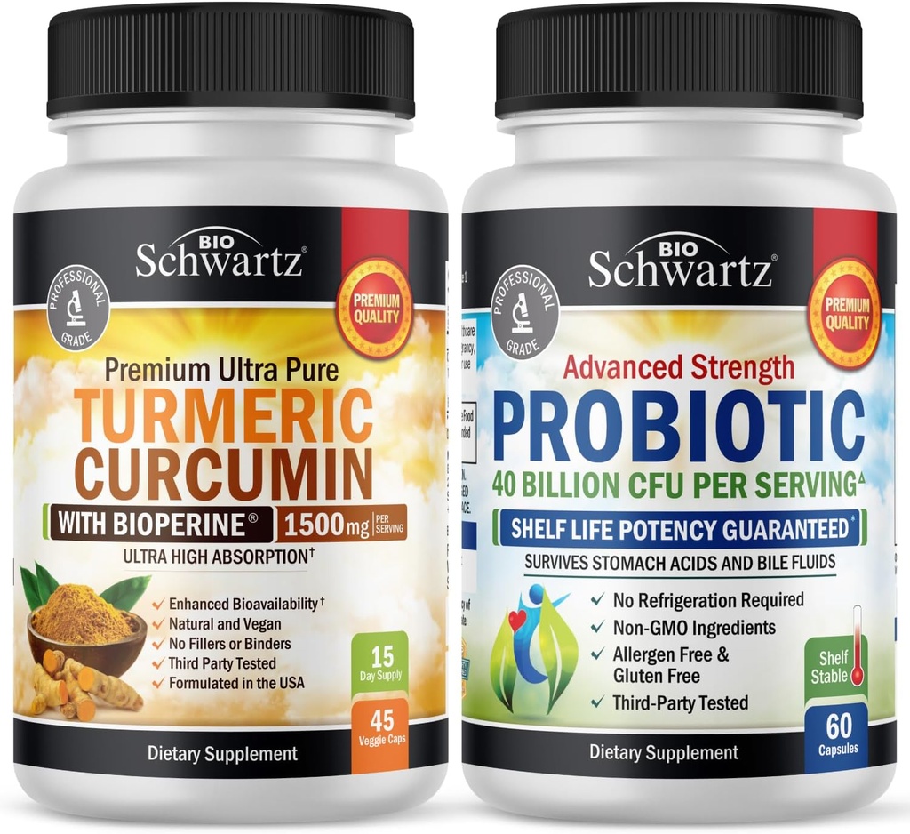 Curcumina di curcuma 1500mg 45 Conta + Probiotic 40 miliardi di CFU 60 Conte