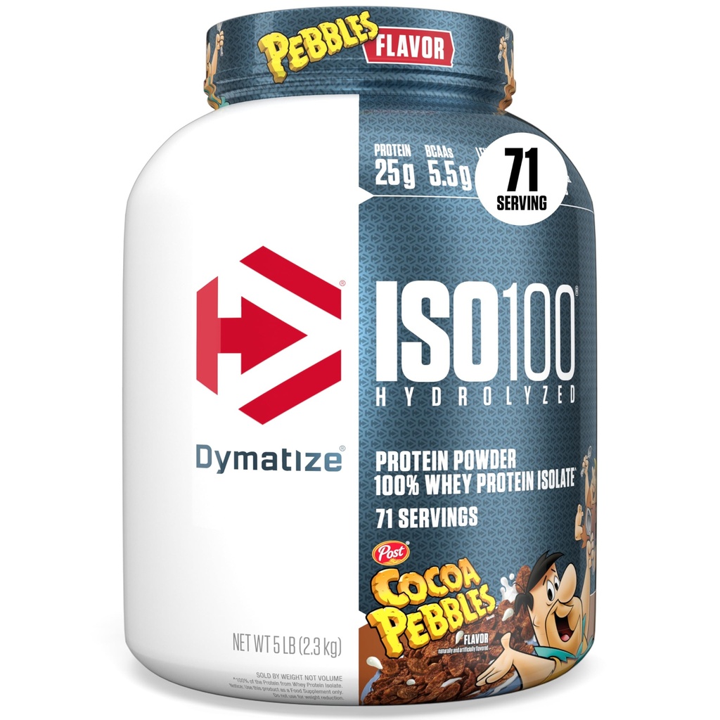 Dymatize x Cocoa Pebbles ISO100 Whey Protein Powder Isolate, 25g di Protein, 5.5g BCAAs, 120 Cal., Gluten Free, 1g Fat, 1g Sugar, 2g Carb (71 Servings)