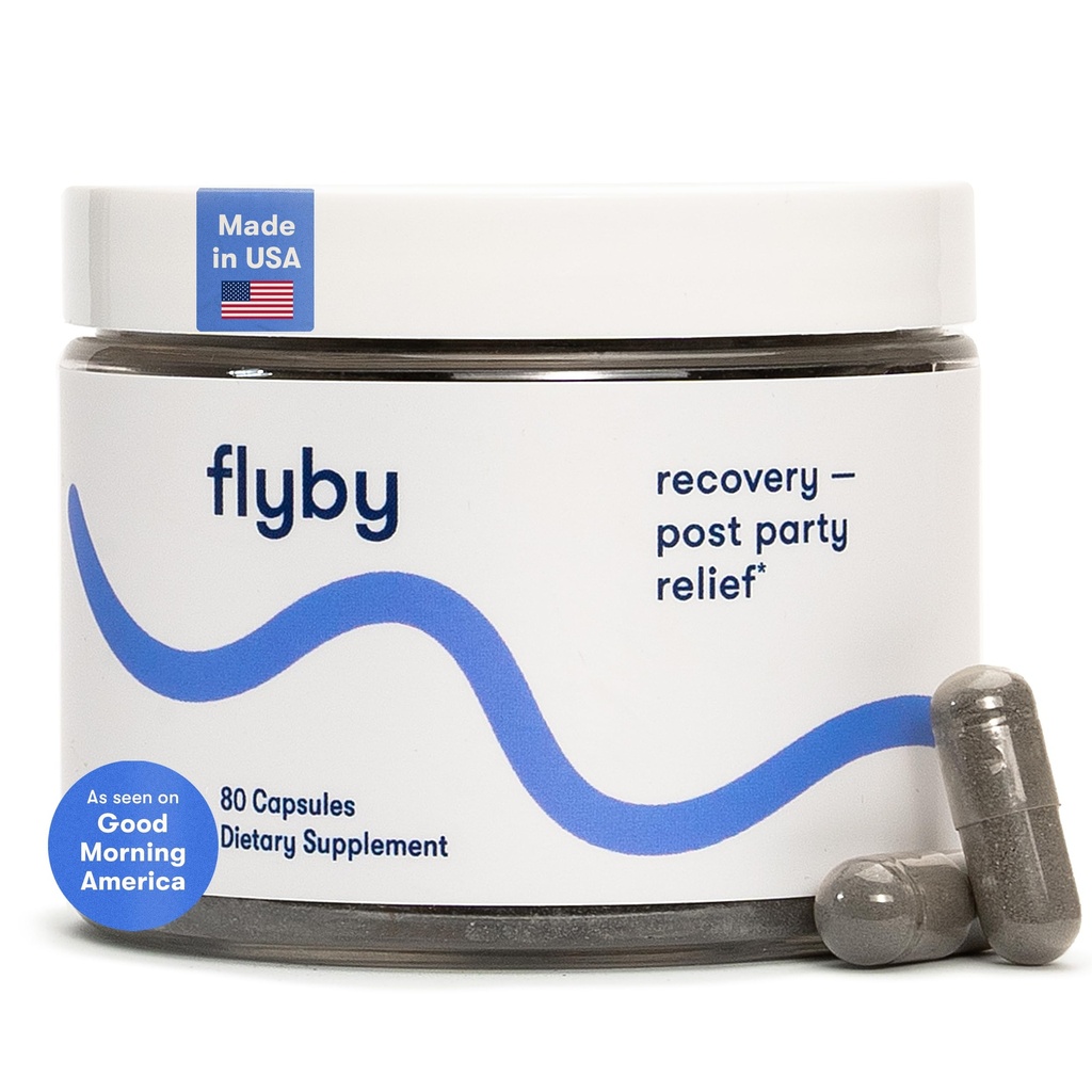 Flyby Recovery Supplement - All The Hang, Without The Over!TM - with Milk Thistle, Vitamin C, Activated Charcoal, and Apple Cider Vinegar - Pre & Post Drinking Formula (80 Count)