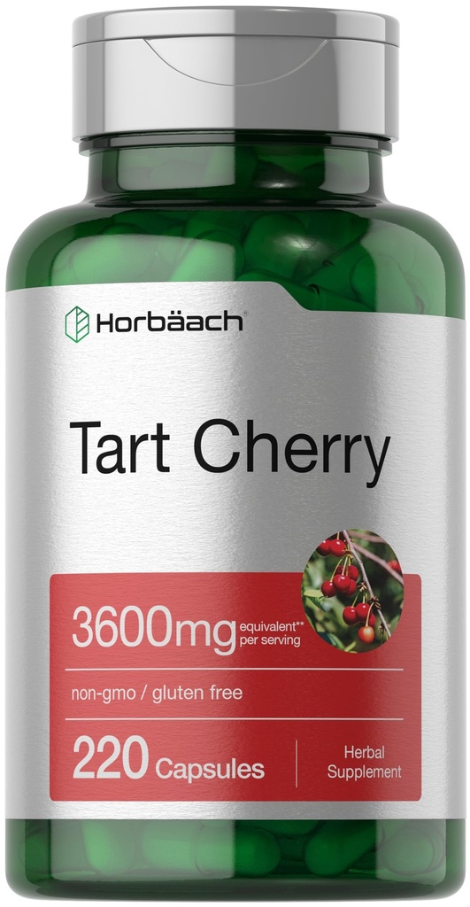Horbäach Tart Cherry Extract Capsules | 3600mg | 220 Pills | Non-GMO, Gluten Free | Integratore di erbe tradizionali