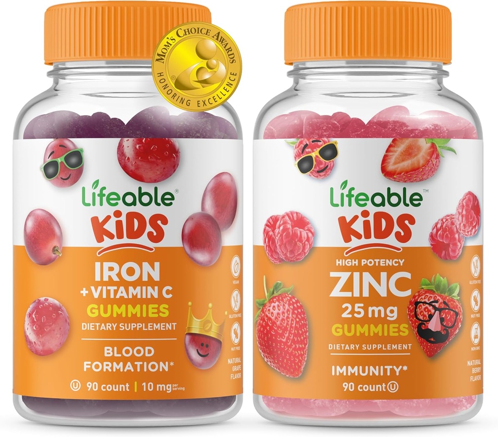 Ferro e vitamina C bambini + zinco 50mg, Gummies Bundle - Grande degustazione, Integratore di vitamina, Senza glutine, OGM libero, pancia masticabile