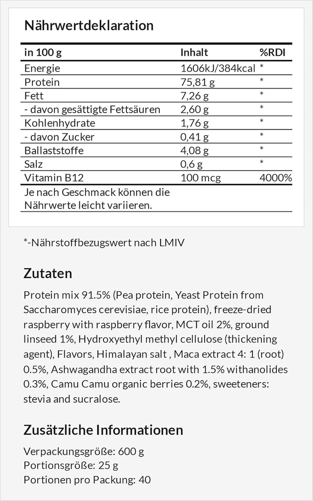 APOLLO'S HEGEMONY Vegan Protein 600g: Proteine a base vegetale con Pea, Riso e Lievito - Ricco di aminoacidi - 24 Serve - Vegan e Sugar Free Supplement - Cioccolato bianco con Sapore di lampone