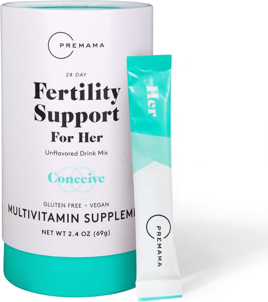 Supporto di fertilità premamamama per i suoi pacchetti di polvere, supplemento multivitaminico per supportare la normale funzione ovularia e la qualità dell'uovo, senza glutine, vegano, non aromatizzato, 28 pacchetti mono-serve