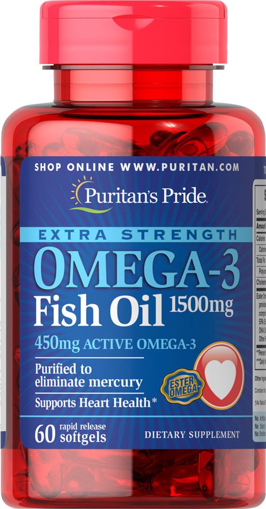 Puritans Pride Extra Forza Omega-3 Fish Oil 1500 Mg 450 Mg Active Omega-3 Softgels, 60 conte
