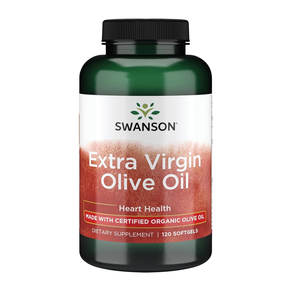 Swanson Olio Extra Vergine di Oliva - Integratore Naturale Sostiene la Salute Cardiovascolare w/Acidi Grassi Essentiali - Fatto w / Organico Frutta di Oliva Fredda - (120 Softgels, 1g Ciascun)