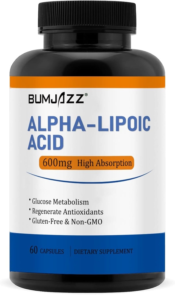 Acido lipoico alfa 600mg, aiuta a sostenere il metabolismo del glucosio e gli antiossidanti rigenerati Non-GMO - Gluten Free - Soy Free - 60 Count