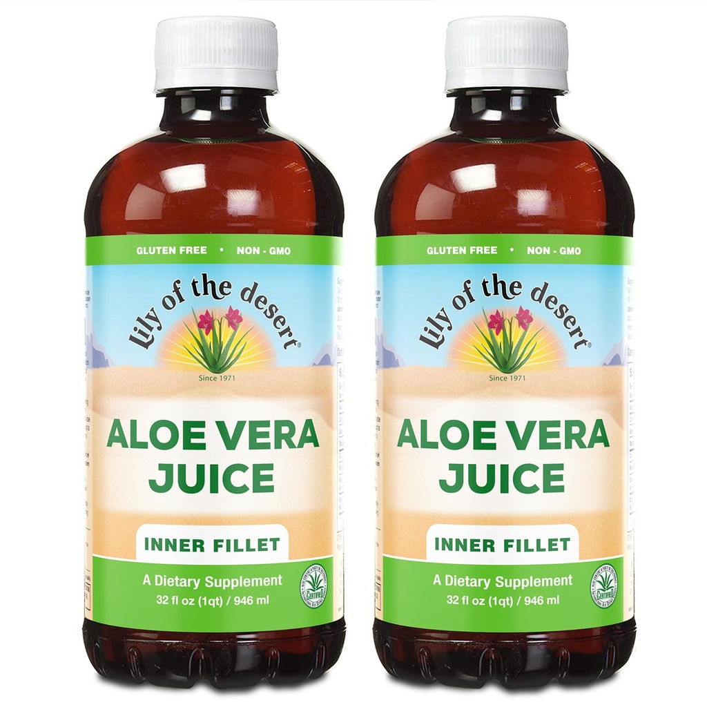 Lily Of The Desert Organic Aloe Vera Juice 2-Pack – Fillet interno, Natural Gut & Digestive Support, Stomach Relief, 32 Fl Oz Ea