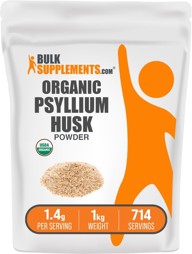 BulkSupplements.com Polvere di Husk di Psyllium Organic - Polvere di Husk di Psyllium per cuocere, supplemento di fibra - senza glutine, 1.4g per porzione, 1kg (2.2 lbs) (pacchetto di 1)