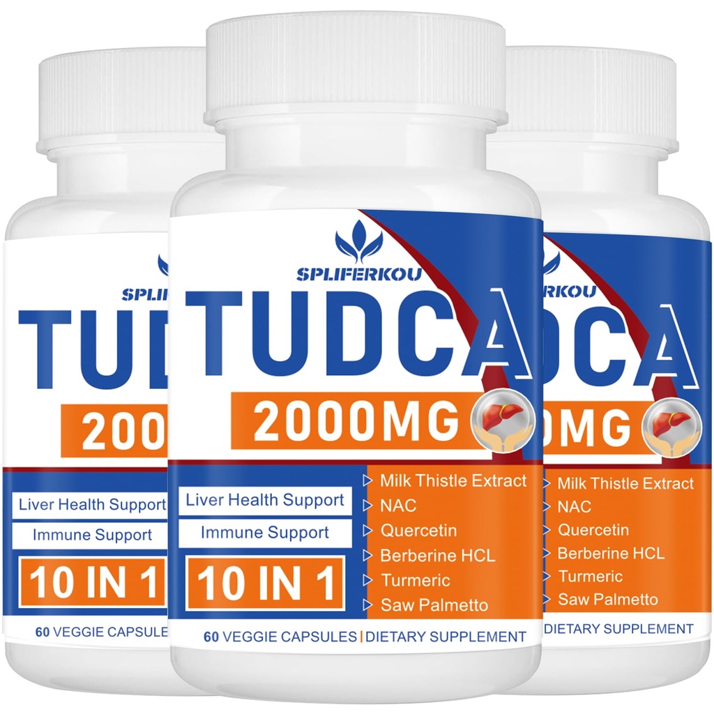 2000mg Tudca Liver Support Supplemento, Tudca Bile Salt with Milk Thistle and NAC, 180 Capsule per 90 giorni, Supporto per fegato, disintossicazione, sistema immunitario
