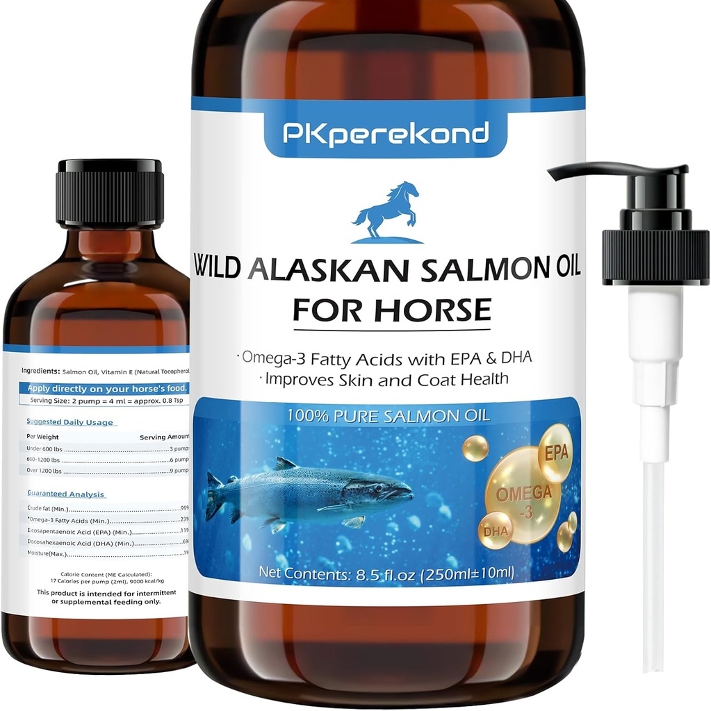 Olio di salmone dell'Alaska selvatico per il cavallo, il sollievo dell'Itch, l'olio di pesce Omega 3 EPA+DHA acidi grassi, supplemento della pelle e del cappotto per i cavalli, la funzione congiunta di sostegno, la salute del cuore e dell'immune