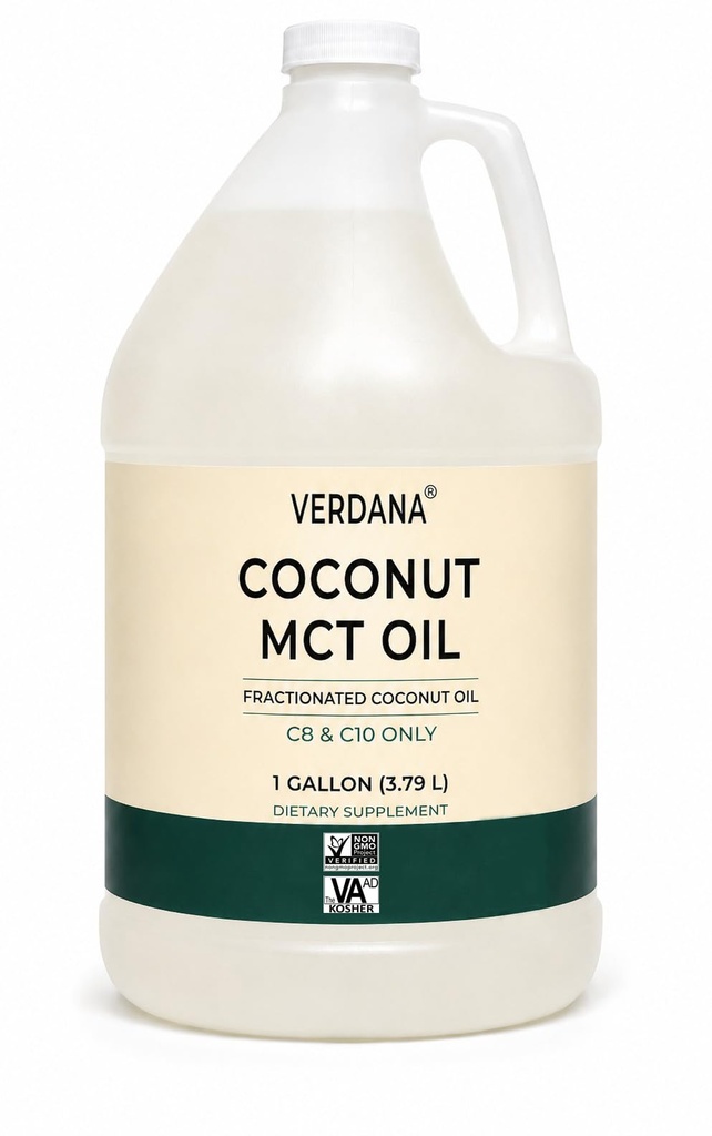 Verdana Coconut MCT olio 1 gallone – Grado alimentare per il caffè Keto, Olio naturale non aromatizzato Pulling Mouthwash, Massaggi, Aromaterapia – 100% da Coconut - Trigliceridi a catena media – Non OGM, Kosher