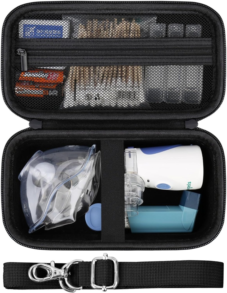 Custodia rigida per Nebulizzatore portatile Mesh Inhaler Spacer Nebulizzatori macchina per adulti e bambini viaggio casa uso, custodia protettiva con tasca in rete per cavo USB e batteria, nero