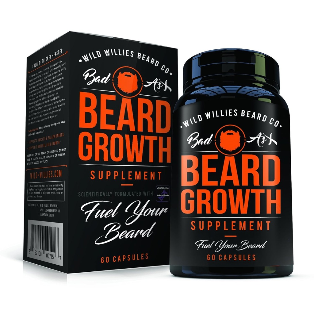 La Manskape Co Beard Vitamine di crescita per gli uomini da Wild Willies - naturalmente più veloce crescita dei capelli - 60 capsule con biotina - Crescere un Thicker, Pieno Beard e Mustache oggi