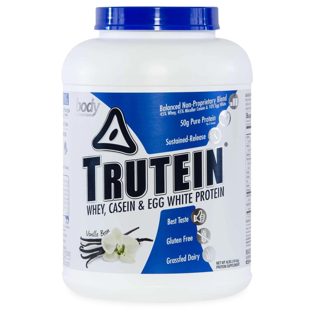 Polvere proteica alta: 45% Whey, 45% Casein, 10% Egg White Protein Shake Mix, Gluten-Free, Basso Sodio, Bassa polvere di supplemento di proteine del carb per gli uomini e le donne, Vanilla Bean, 4lb