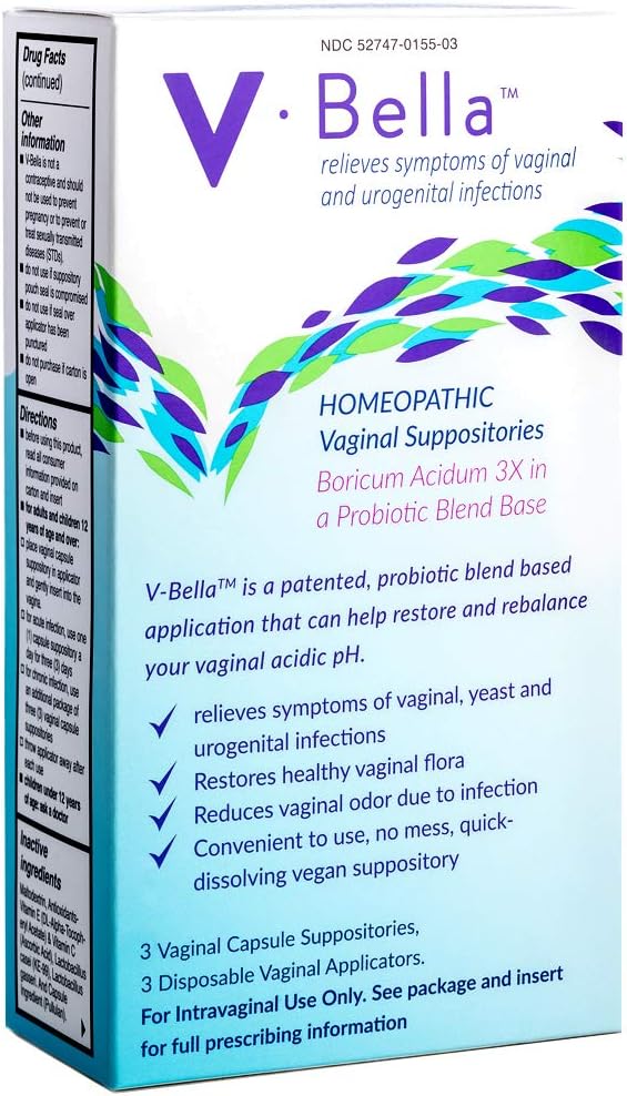 V-Bella Boric Acid + Probiotic Based Vaginal Suppositories- un modo più naturale per rinfrescare, bilanciare e alleviare i sintomi di lievito, batterio (BV) e infezioni estrogeniche, ridurre Itchiness & Odor
