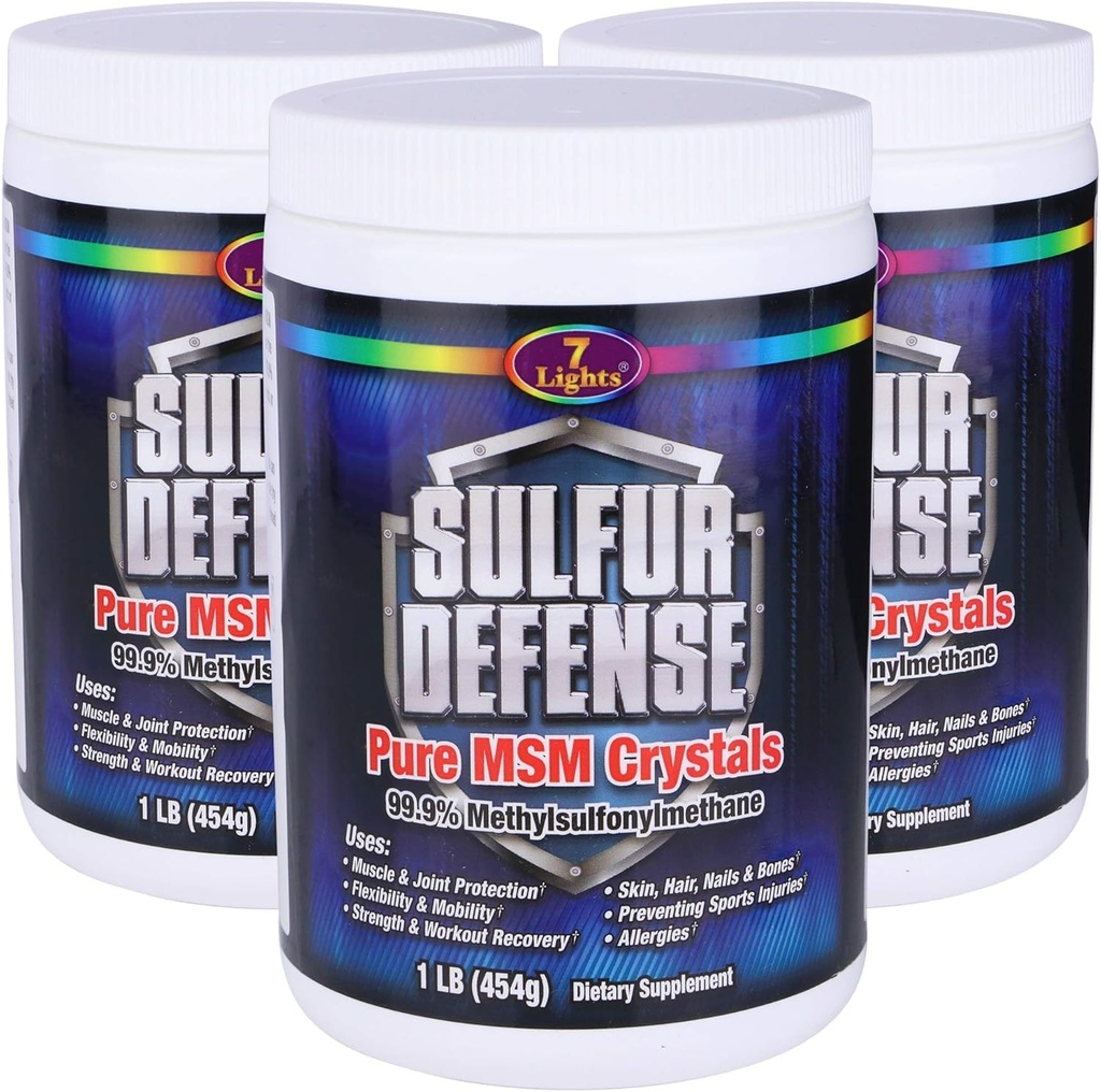 7 luci di difesa dello zolfo Opti-MSM 99,9% polvere di MSM pura | Supplemento dietetico per le articolazioni, la pelle e il supporto immunitario – Methylsulfonylmethan organico, Vegan, non OGM, senza glutine – Made in USA (3 x 1 LB)