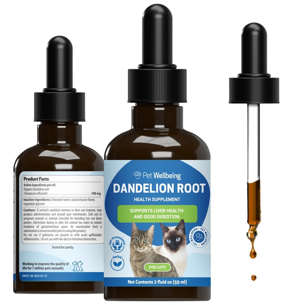Radice di benessere animale per gatti - Liver & Heart Health, Funzione digestiva, Supporto per lo zucchero nel sangue, Organico certificato - Integratore di erbe Veterinaria-Formulato 2 oz (59 ml)