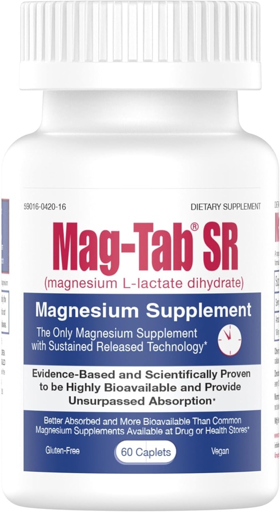 Consegna del lattato di magnesio di rilascio esteso per 10x migliore assorbimento-mag-Tab SR (rilascio prolungato) 60 contro-supporti sonno, crampi muscolari, deficit di magnesio problema di salute (60)