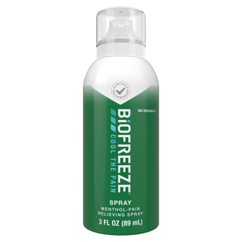Biofreeze Menthol Spray 3 FL OZ Spray Aerosol incolore per il sollievo dal dolore associato ai muscoli del dolore, artrite, semplici Backaches e dolori articolari