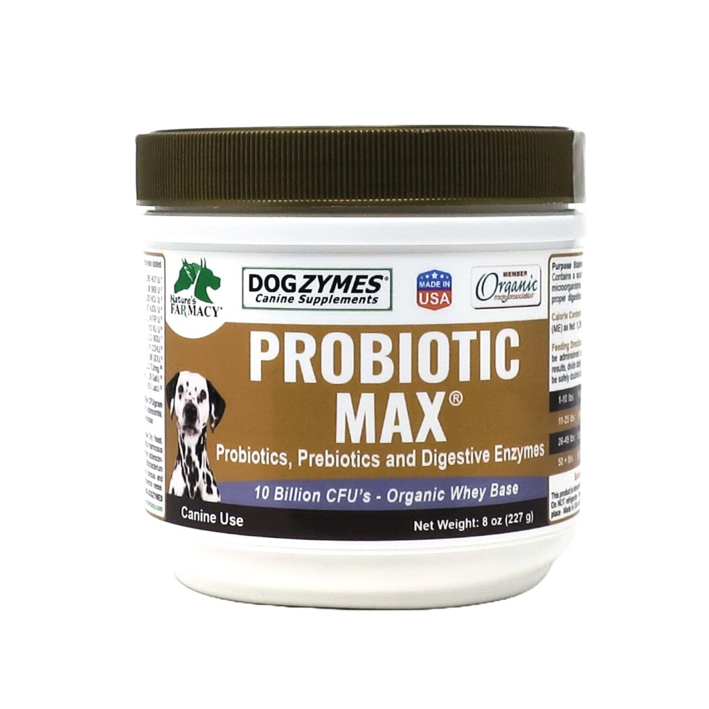 Dogzymes Probiotic Max -10 miliardi di CFU Probiotici, Prebiotici, Enzimi Digestivi - (8 Ounce)