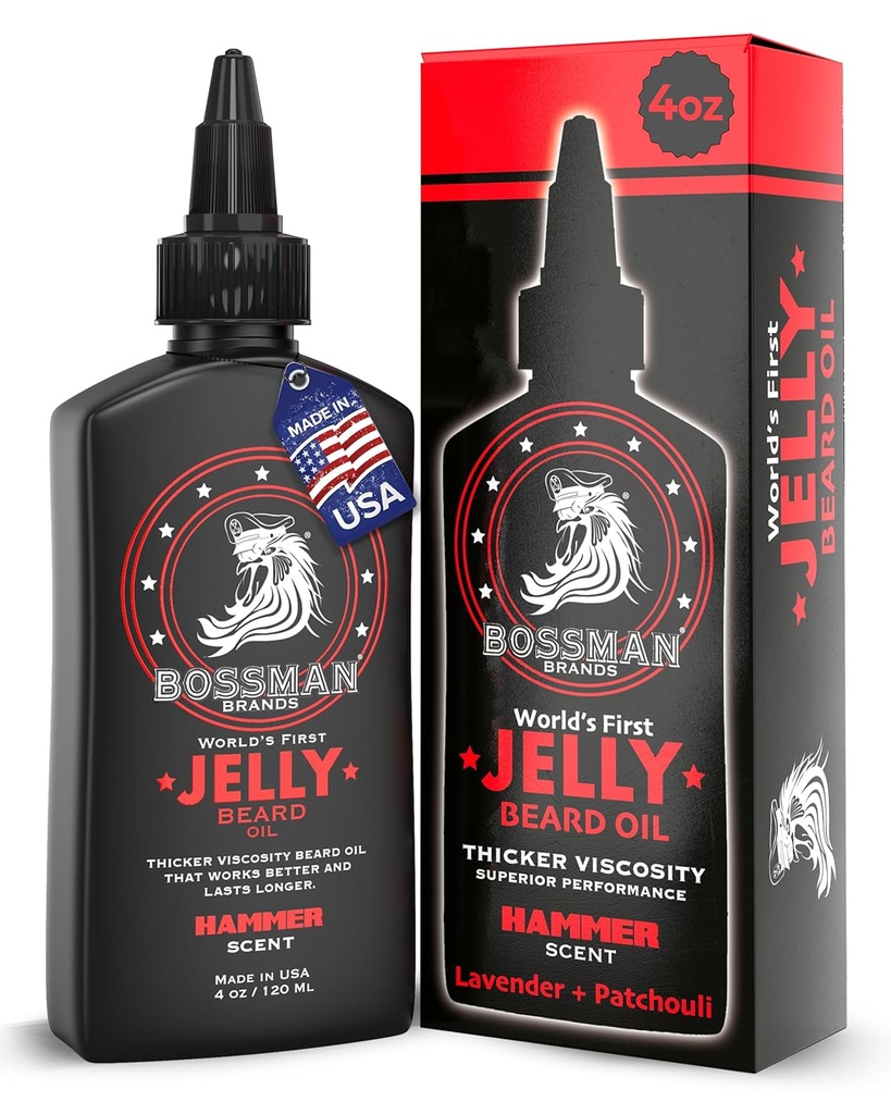 Bossman Jelly Beard olio per gli uomini (4 oz, Hammer Scent) – Ammorbidisce, idrata e condizioni con ingredienti naturali