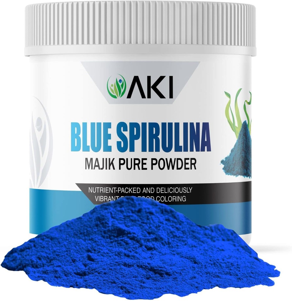AKI E18 Grade Blue Spirulina Powder Pack – Ultra Concentrated Phycocyanin Superfood – Deep Blue, Vegan & Non-GMO – Ideale per Smoothies, Gelato, Yogurt o pasticcini – 2oz/57g