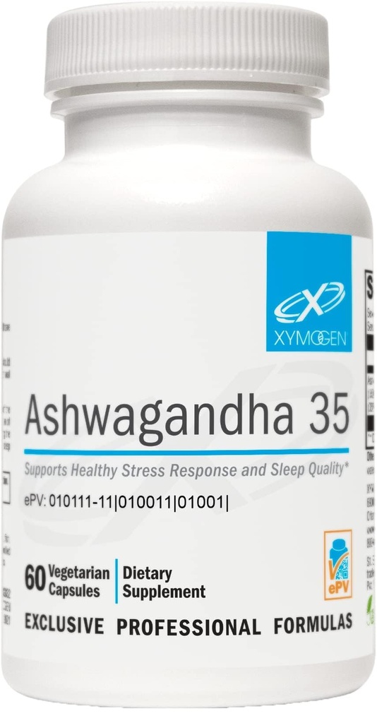 XYMOGEN Ashwagandha 35 - Brevettato, Purified Ashwagandha Root + Leaf Extract (35% Withanolide Glycosides) - Supporta risposta sana di stress, relax e qualità Riposo notturno (60 capsule)