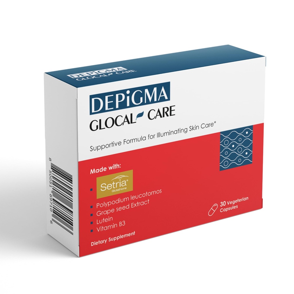 GlocalCare Depigma Support Riduzione dell'iperpigmentazione, Melasma & Dark Spots con Glutathione, Polypodium Leucotomos, Grape Seed & Marigold Extract