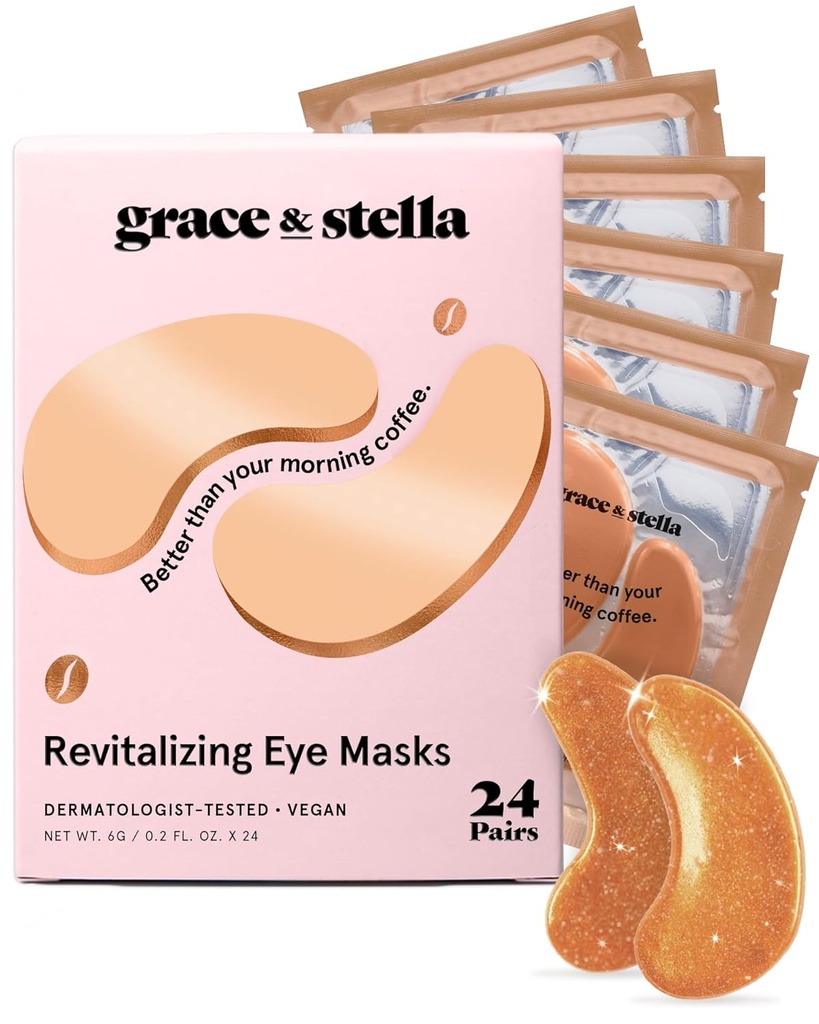 grace & stella Caffeine Under Eye Patches - Awakening Eye Patches for Puffy Eyes and Dark Circles - Under Eye Mask Patches with Niacinamide & Hyaluronic Acid - Vegan, Cruelty-Free (Bronze, 24 coppie)