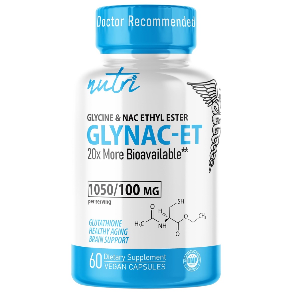 GlyNAC-ET NAC Supplemento N-Acetyl Cysteine Ethyl Ester - 20x Più Biodisponibile - Glycine & N-Acetylcysteine Ethyl Ester Anti Aging Supplement, Boost Glutathione, 60 Capsule - Nutri - 3rd Party Tested