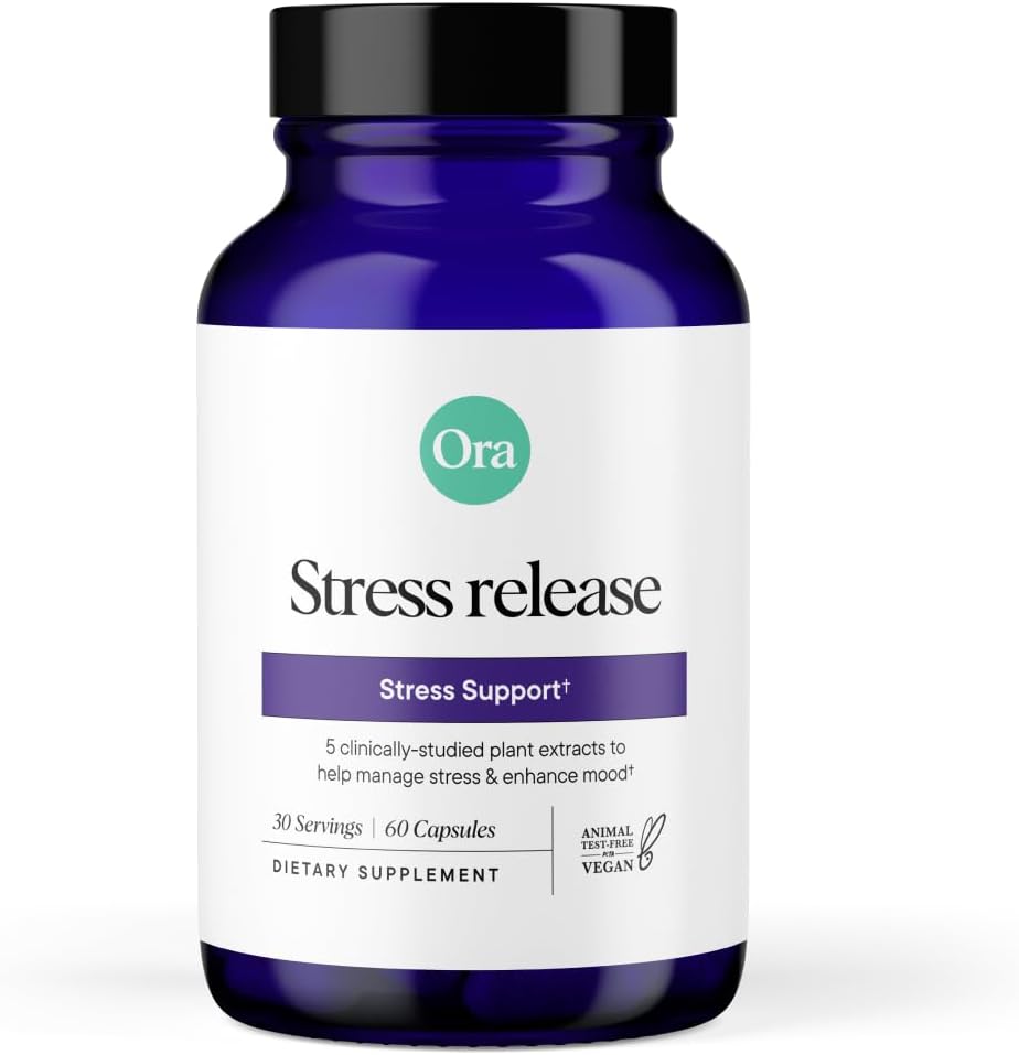 Ora Organic - Stress Relief Supplement - Supporta Mood & Mental Focus - Feel Calm & Relaxed - Sensoril Ashwagandha, Saffron, Ginseng, L-teanine, Lemon Balm - 60 Capsule